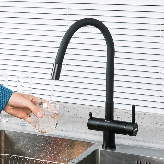 Змішувач для кухні із краном для фільтрованої води GAPPO чорний латунь G4398-36