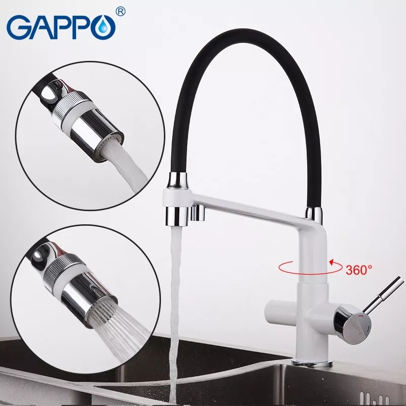 Cмеситель для кухни с краном для фильтрованной воды GAPPO белый латунь G4398-9