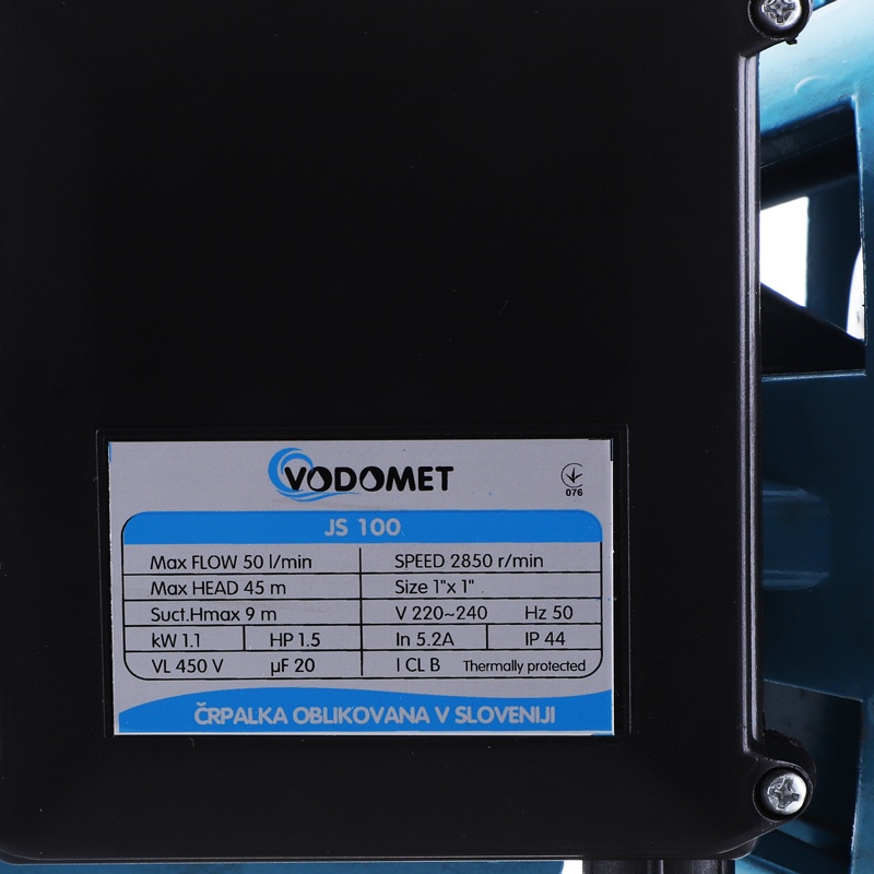 Насос поверхневий VODOMET відцентровий для чистої води JS100 1100Вт 3м³/ч Hmax 45м VO0020