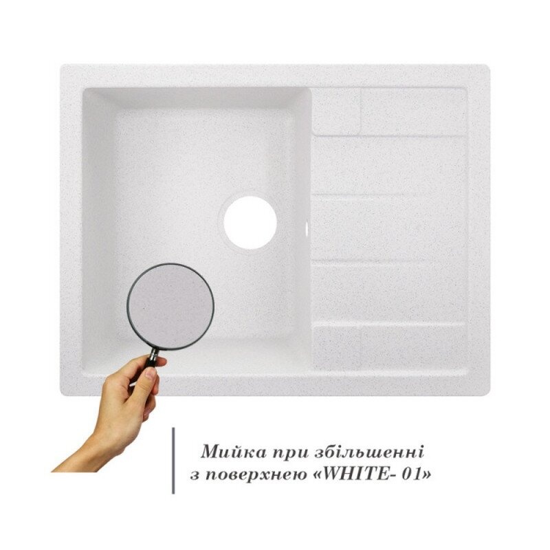 Мийка на кухню керамічна прямокутна LIDZ WHI-01 500мм x 650мм білий без сифону LIDZWHI01650500200