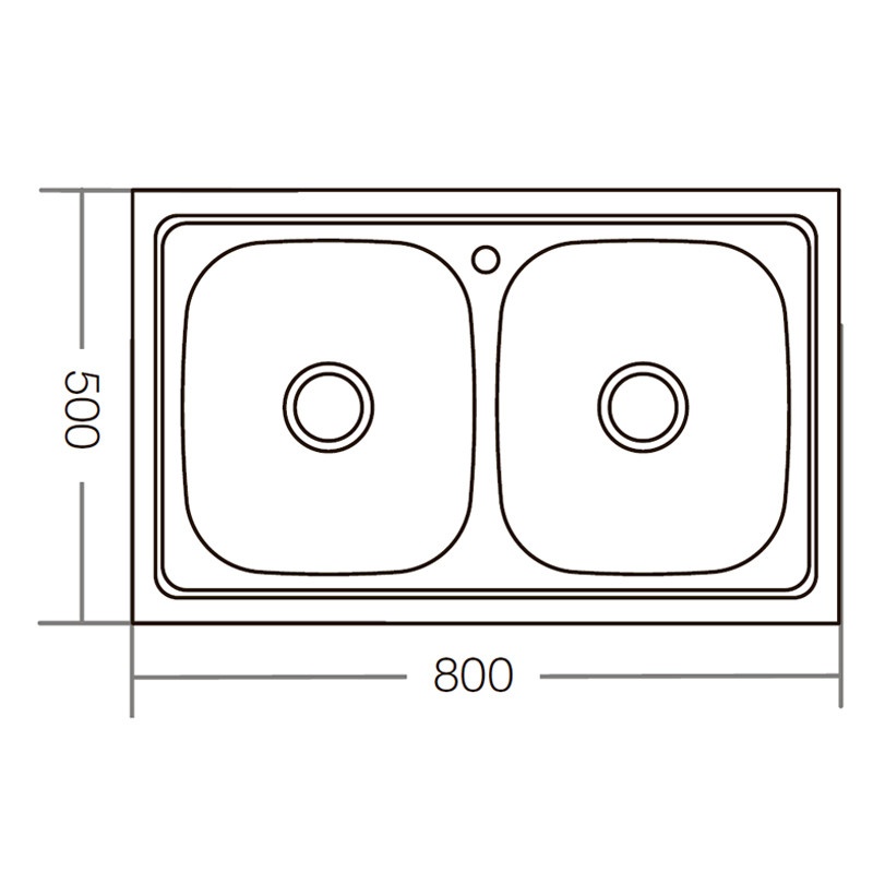 Мийка для кухні із нержавіючої сталі прямокутна накладна ZERIX Z8050D-08-180E 800x500x180мм матова 0.8мм на дві чаші із сифоном ZM0569