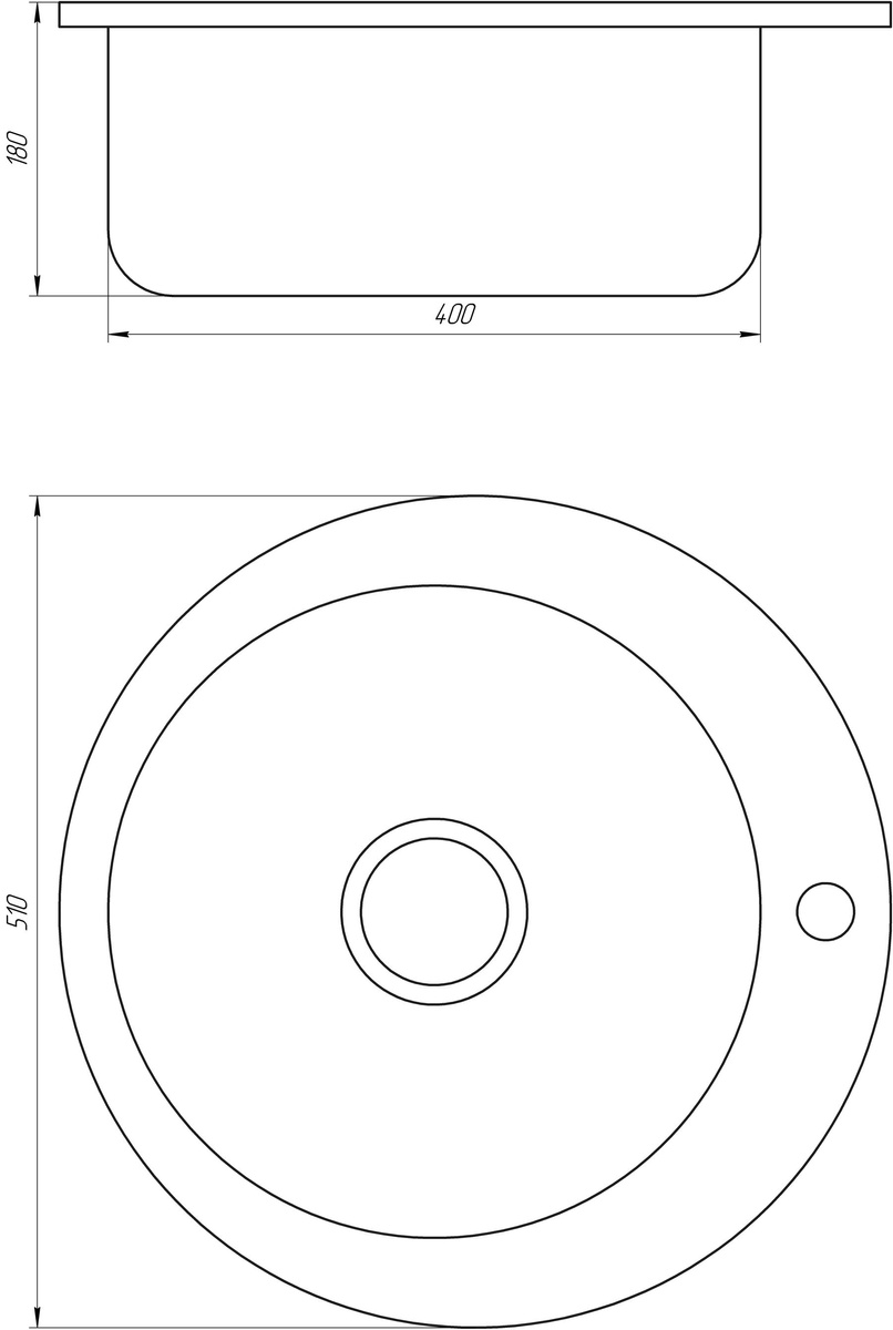 Раковина на кухню із нержавіючої сталі кругла MIRA 510мм x 510мм мікротекстура 0.6мм із сифоном 000021091