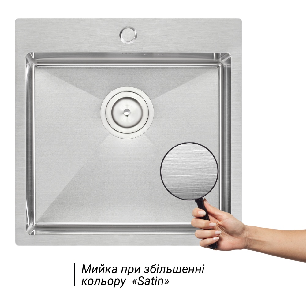 Кухонна мийка металева квадратна врізна під стільницю Q-TAP 500мм x 500мм матова 2.7мм із сифоном QTD505010