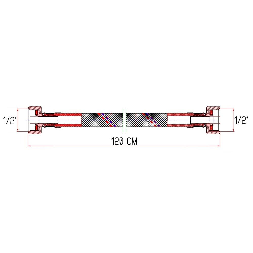 Шланг водяной для подключения SANDI FORTE вн-вн 1/2"x1/2" 120 см нержавеющая оплетка с силиконом SF381W120