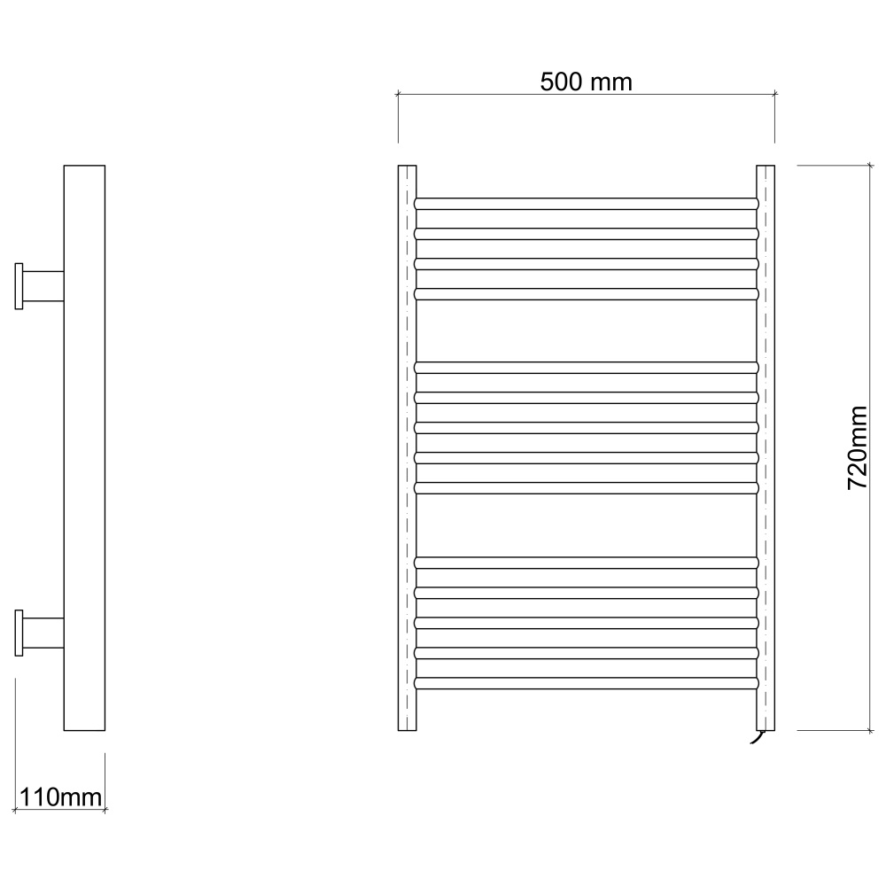 Полотенцесушитель электрический 500x720мм Q-TAP Evia правое подключение 100Вт лесенка на 14 секций из нержавеющей стали хром QTEVICRM11109