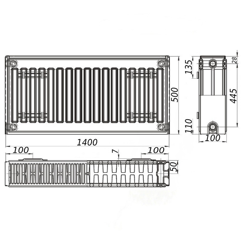 Стальной панельный радиатор отопления KALITE 500x1400 мм боковое подключение класс 22 000022326