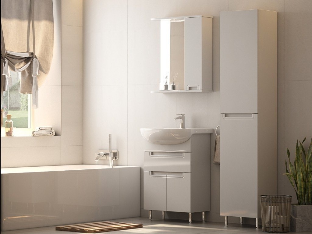 Шкафчик подвесной с зеркалом в ванную AQUARIUS SIMPLI 50x70x17см c подсветкой с полочкой белый AQ-U1112469664