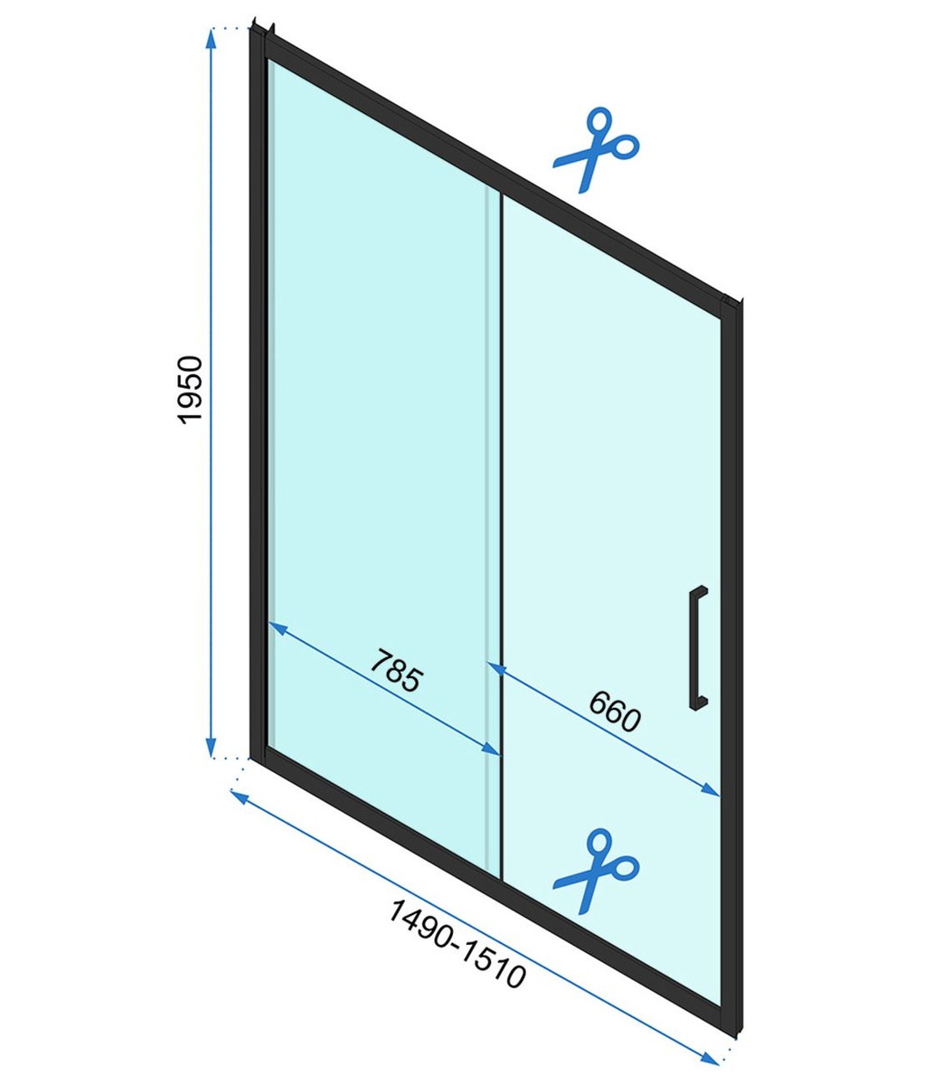 Двері скляні для душової ніші універсальні розсувні двосекційні REA RAPID SLIDE 195x150см прозоре скло 6мм профіль чорний REA-K6405