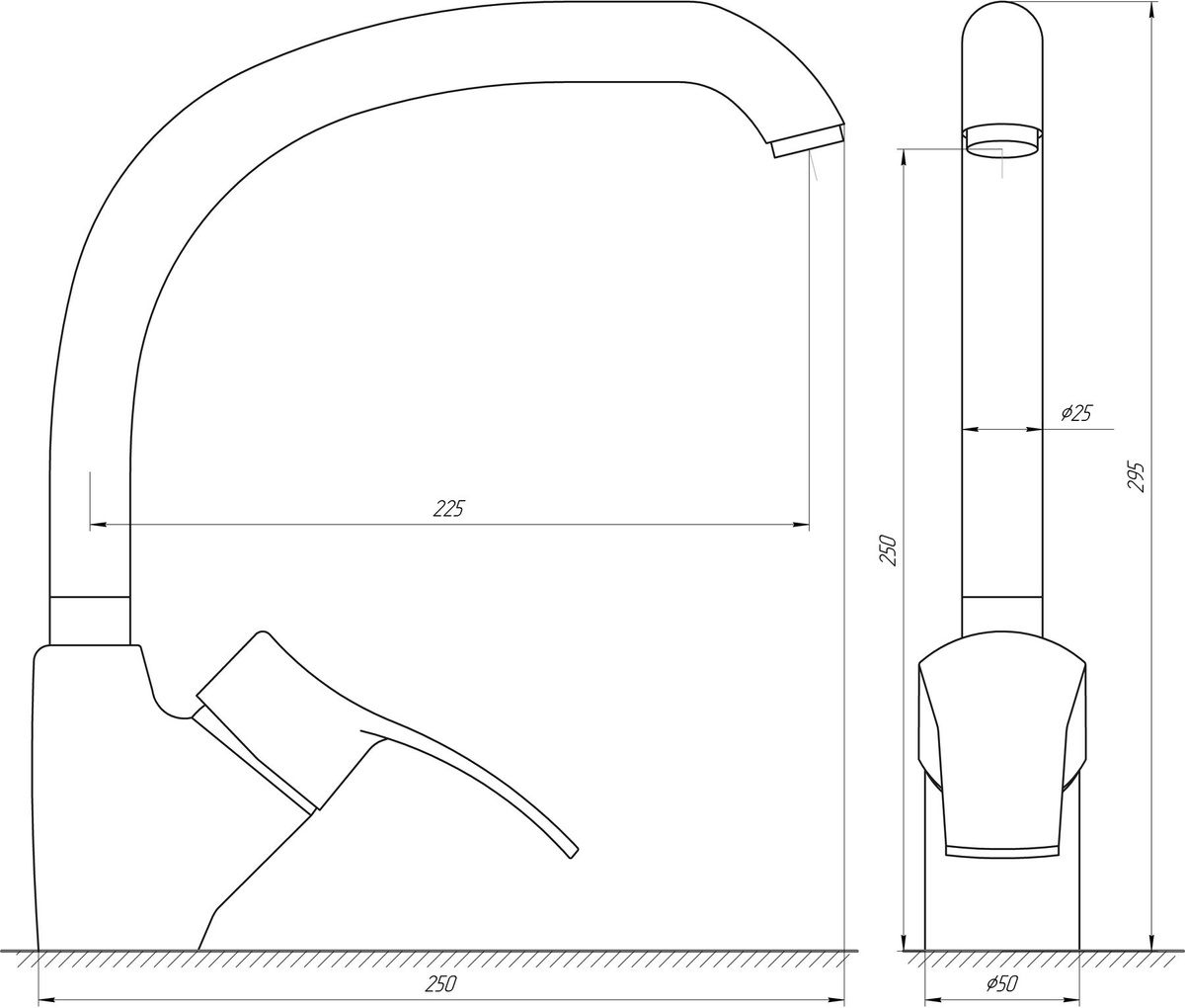 Cмеситель кухонный однозахватный GLOBUS LUX GLQU-0203S-BIG-3-TITANIUM серый латунь 000019214