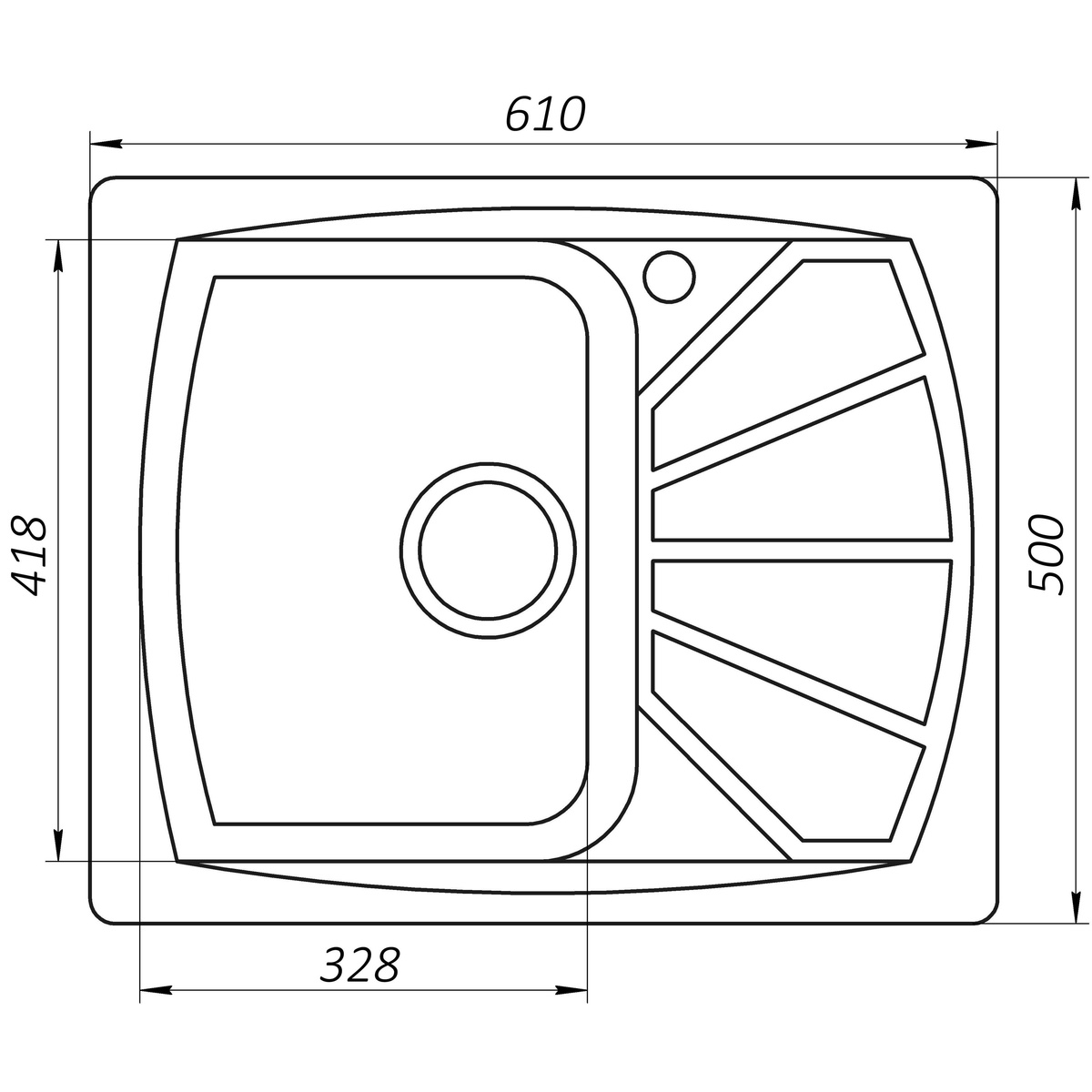 Мойка на кухню керамическая прямоугольная GLOBUS LUX TANA 500мм x 610мм черный без сифона 000022403