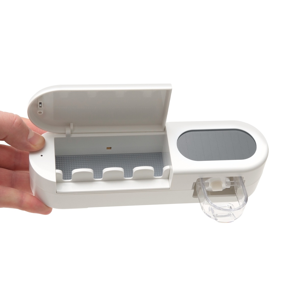 Органайзер для зубних щіток та пасти зі стерилізатором MVM USB-порт округлий пластиковий білий BP-36 WHITE