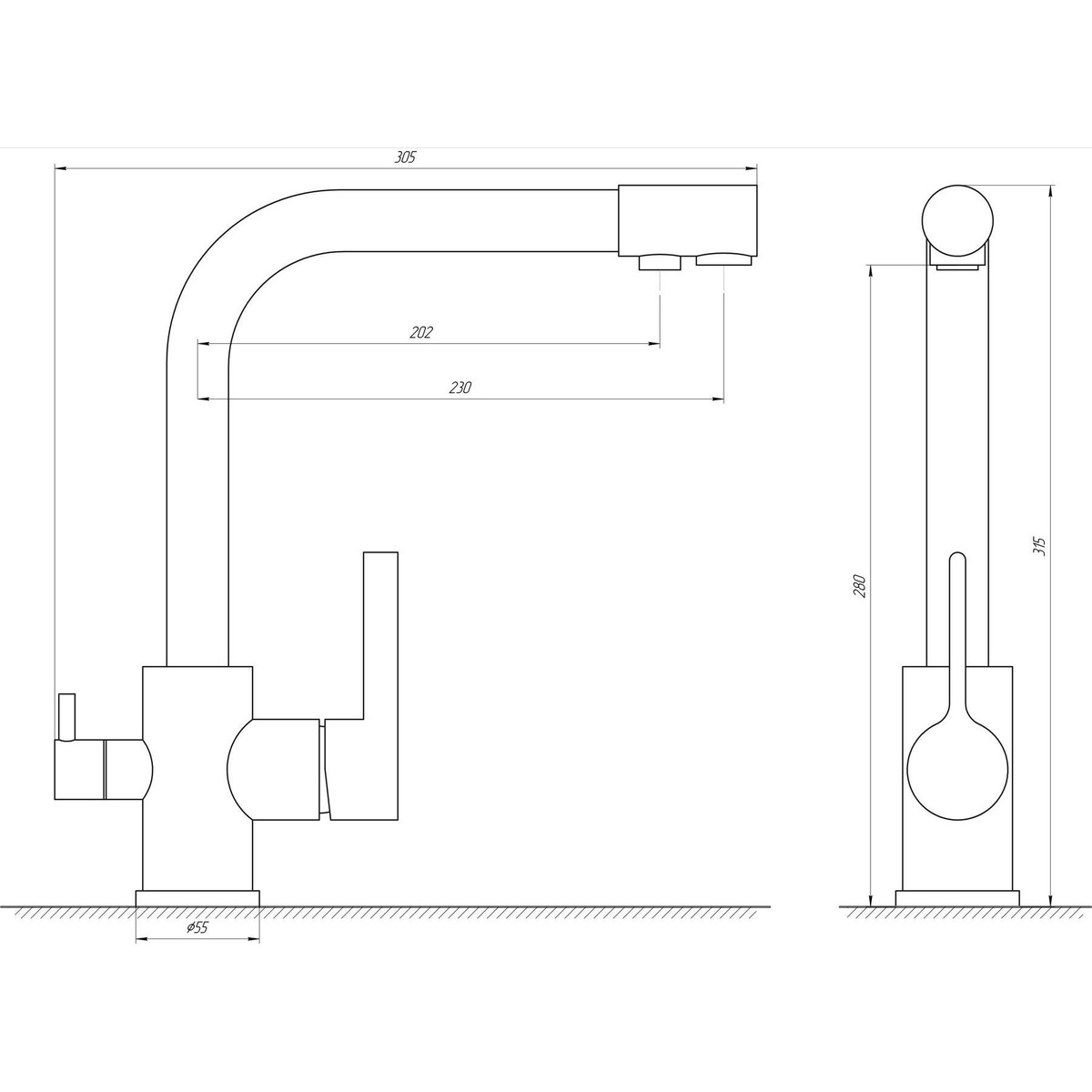 Змішувач для кухні із краном для фільтрованої води GLOBUS LUX GLLR-0444-11-GRAPHITE графіт латунь 000021918