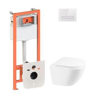 Комплект інсталяції Q-TAP Nest/Robin кнопка біла безобідковий унітаз Q-TAP з кришкою мікроліфт дюропласт QT1333046ERW0133M425V1105GW