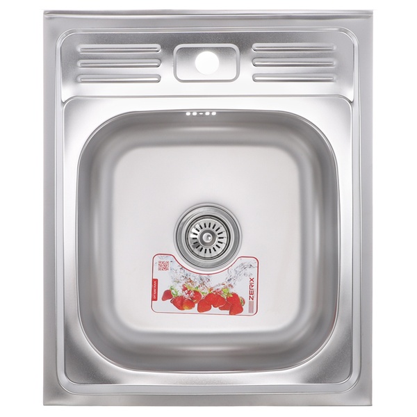 Кухонна мийка металева прямокутна накладна ZERIX 600мм x 500мм матова 0.4мм без сифону ZM0606