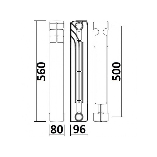 Биметаллический радиатор отопления QUEEN THERM 560x80 мм боковое подключение секционный 000021991 (продажа от 10шт)