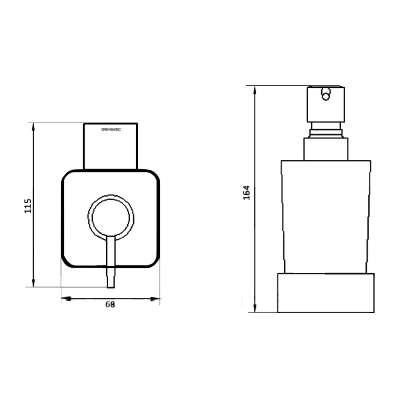 Дозатор для рідкого мила GENWEC Pompei настінний на 250мл прямокутный скляний чорний GW05 59 04 03