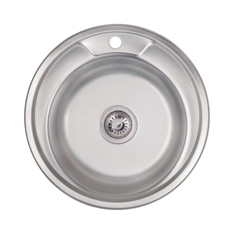 Кухонна мийка металева кругла LIDZ 490мм x 490мм матова 0.6мм із сифоном LIDZ490A06SAT