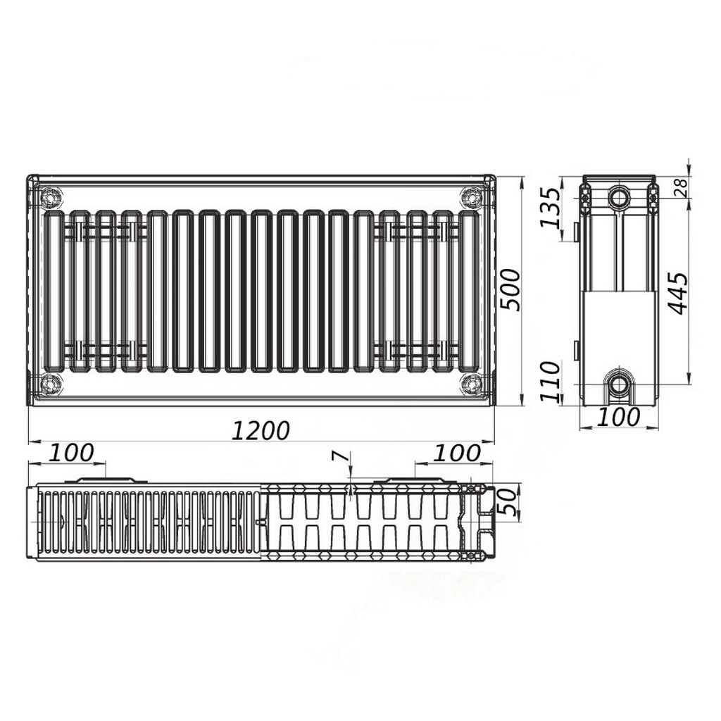 Сталевий панельний радіатор опалення KALITE 500x1200 мм бокове підключення клас 22 000022321
