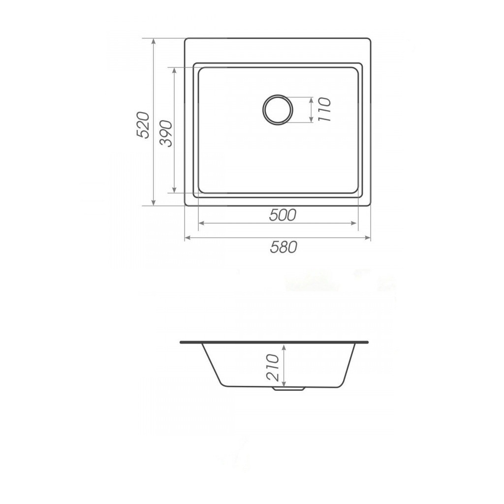 Мойка для кухни гранитная прямоугольная PLATINUM 5852 VESTA 580x520x210мм без сифона серая PLS-A25126