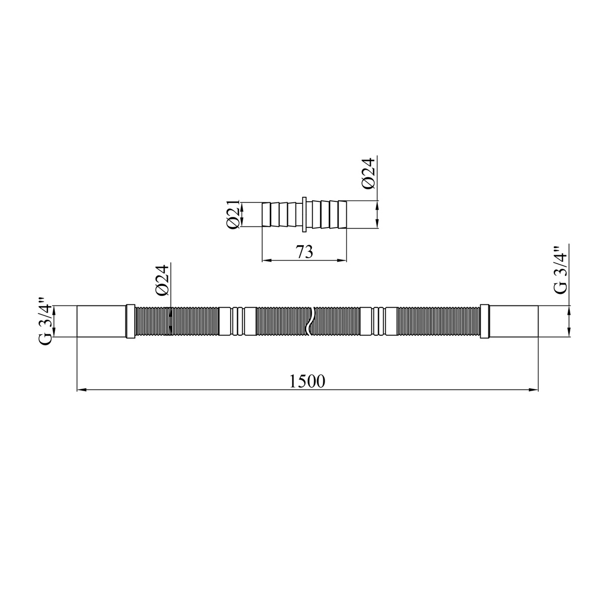 Шланг для слива воды KRONER KRP-DR150 вн-вн 3/4"x3/4" 150 см CV032093