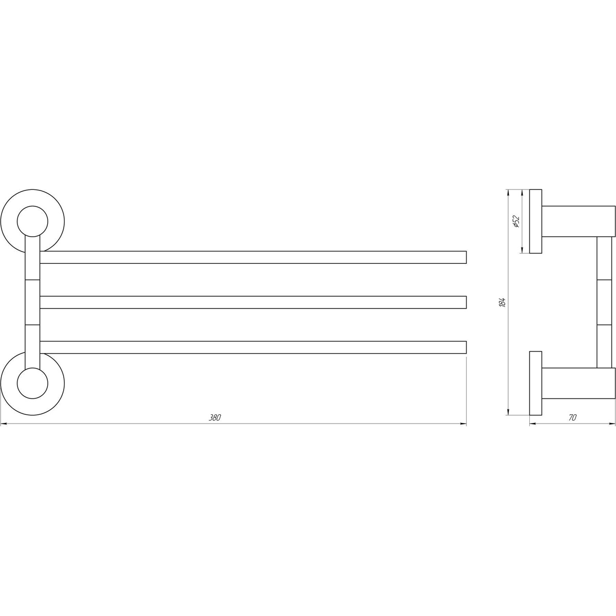 Тримач для рушників поворотний GLOBUS LUX SS 8431-3 380мм потрійний округлий із нержавіючої сталі сатин 000019461