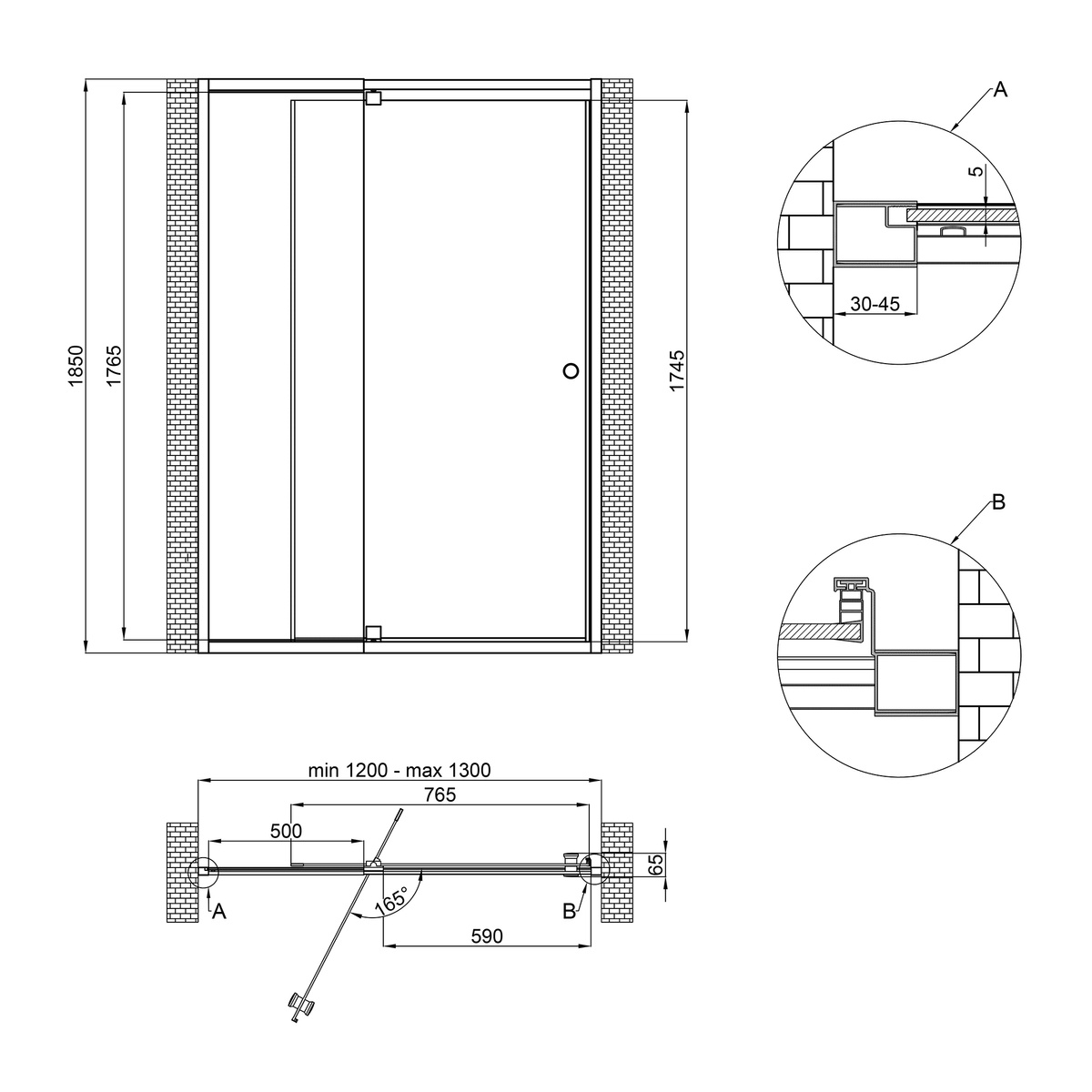 Двері скляні для душової ніші універсальні розпашні двосекційні Q-TAP Pisces 185x130см матове скло 5мм профіль білий PISWHI201213CP5