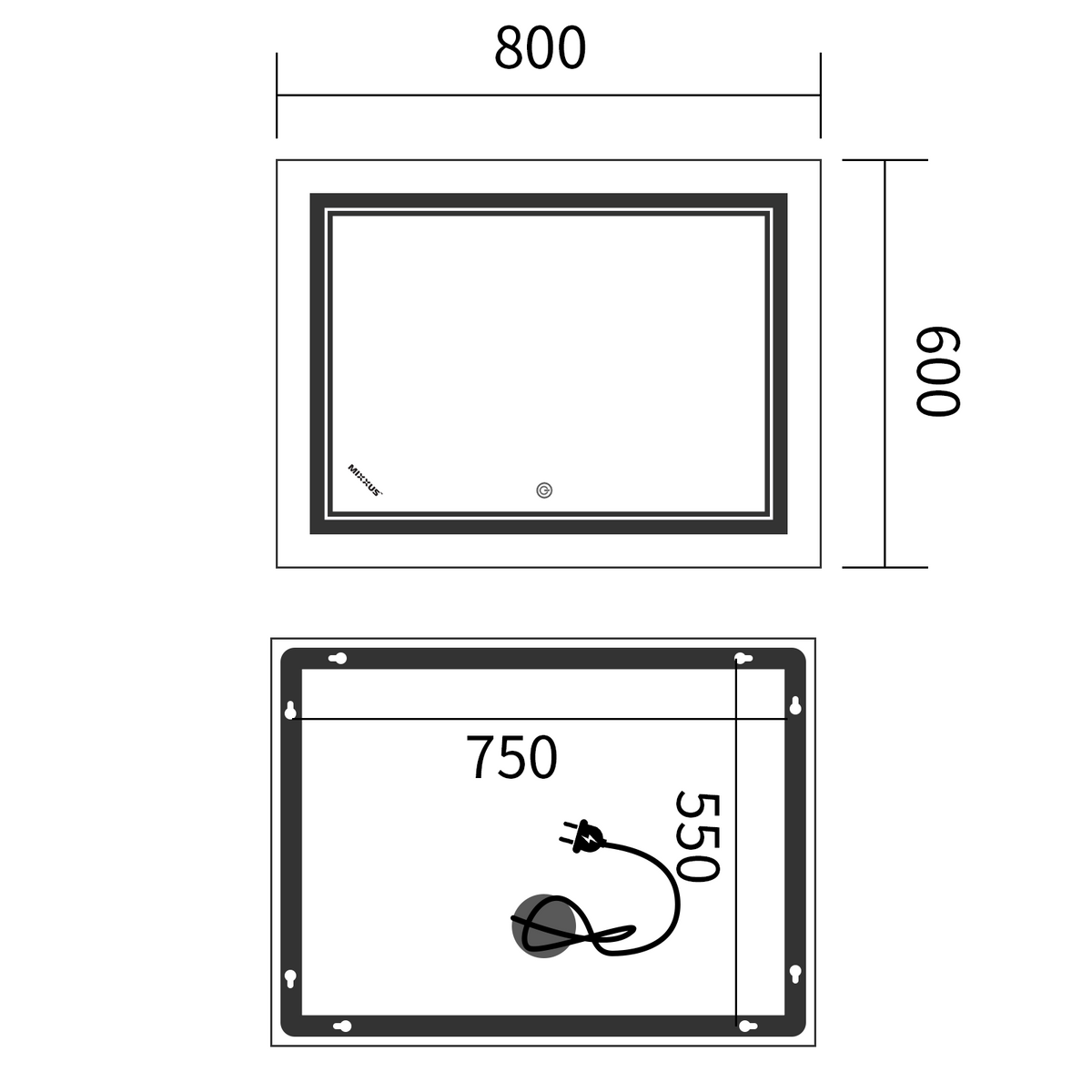 Зеркало в ванную MIXXUS Quadro 60x80см c подсветкой сенсорное включение антизапотевание прямоугольное MP6619