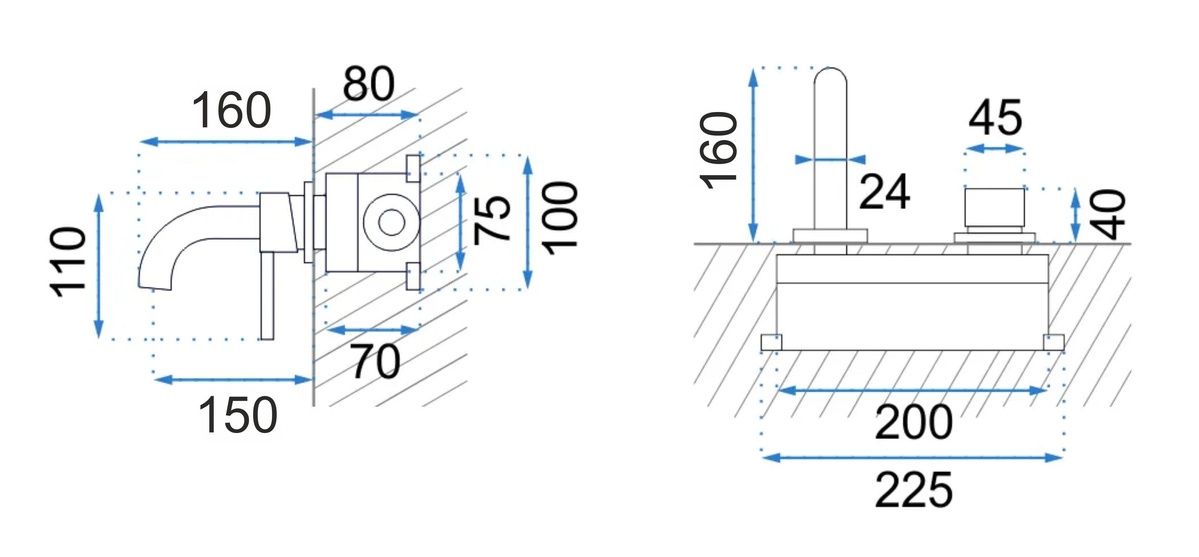 Змішувач для умивальника одноважільний настінного монтажу REA LUNGO CHROM+BOX хром латунь REA-B0521