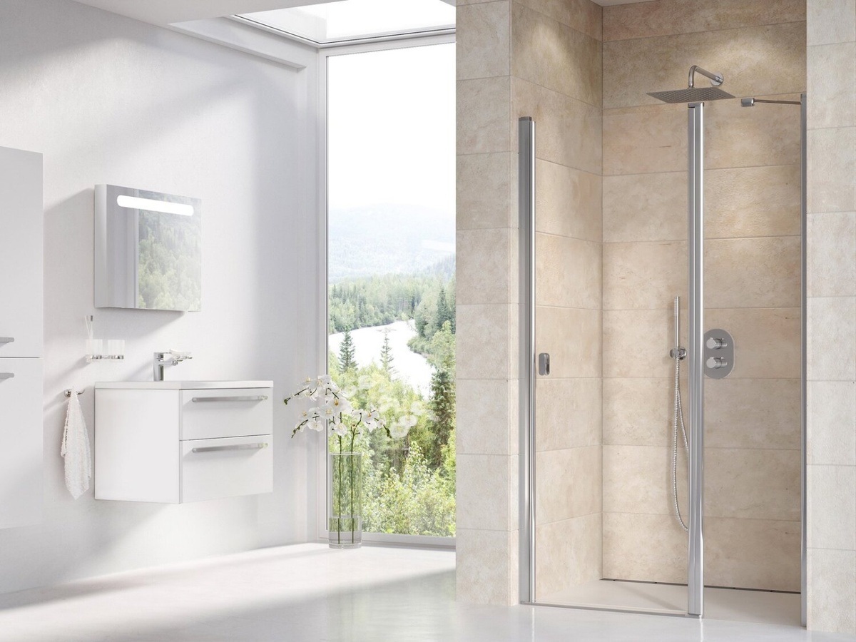 Двері скляні для душової ніші універсальні розпашні двосекційні RAVAK CHROME CSD2-100 195x100см прозоре скло 6мм профіль хром 0QVACC00Z1