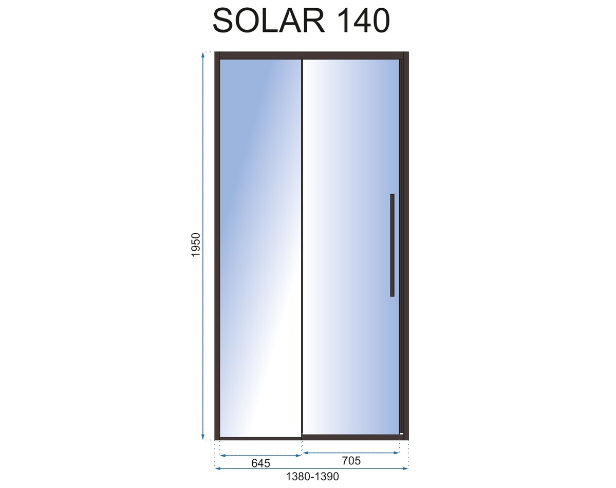 Дверь стеклянная для душевой ниши универсальная раздвижная двухсекционная REA SOLAR 195x140см прозрачное стекло 6мм профиль черный REA-K6359
