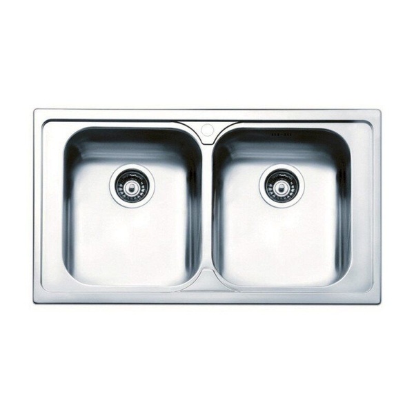 Кухонна мийка із нержавіючої сталі прямокутна APELL 500мм x 860мм матова 0.6мм на дві чаші із сифоном TO862IBC