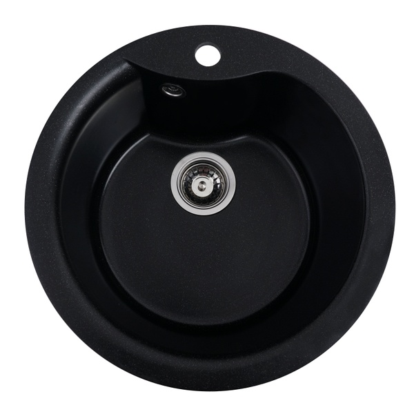 Мийка для кухні гранітна кругла PLATINUM 480 TURAS 480x480x220мм без сифону чорна PLS-A25049