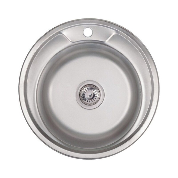 Раковина на кухню металлическая круглая LIDZ 490мм x 490мм глянцевая 0.6мм с сифоном LIDZ490A06POL