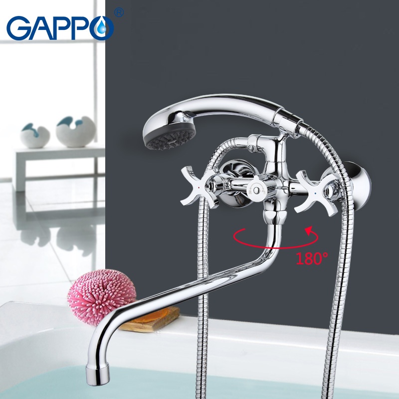 Змішувач для ванної двовентильний із довгим виливом GAPPO Pollmn хром латунь G2243