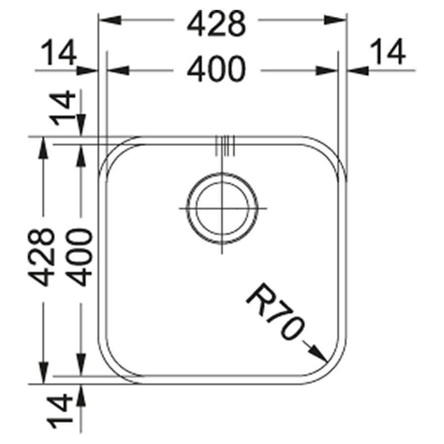 Мийка для кухні із нержавіючої сталі квадратна врізна під стільницю FRANKE SVX 110-40 428x428x180мм глянцева 0.8мм без сифону 122.0039.092