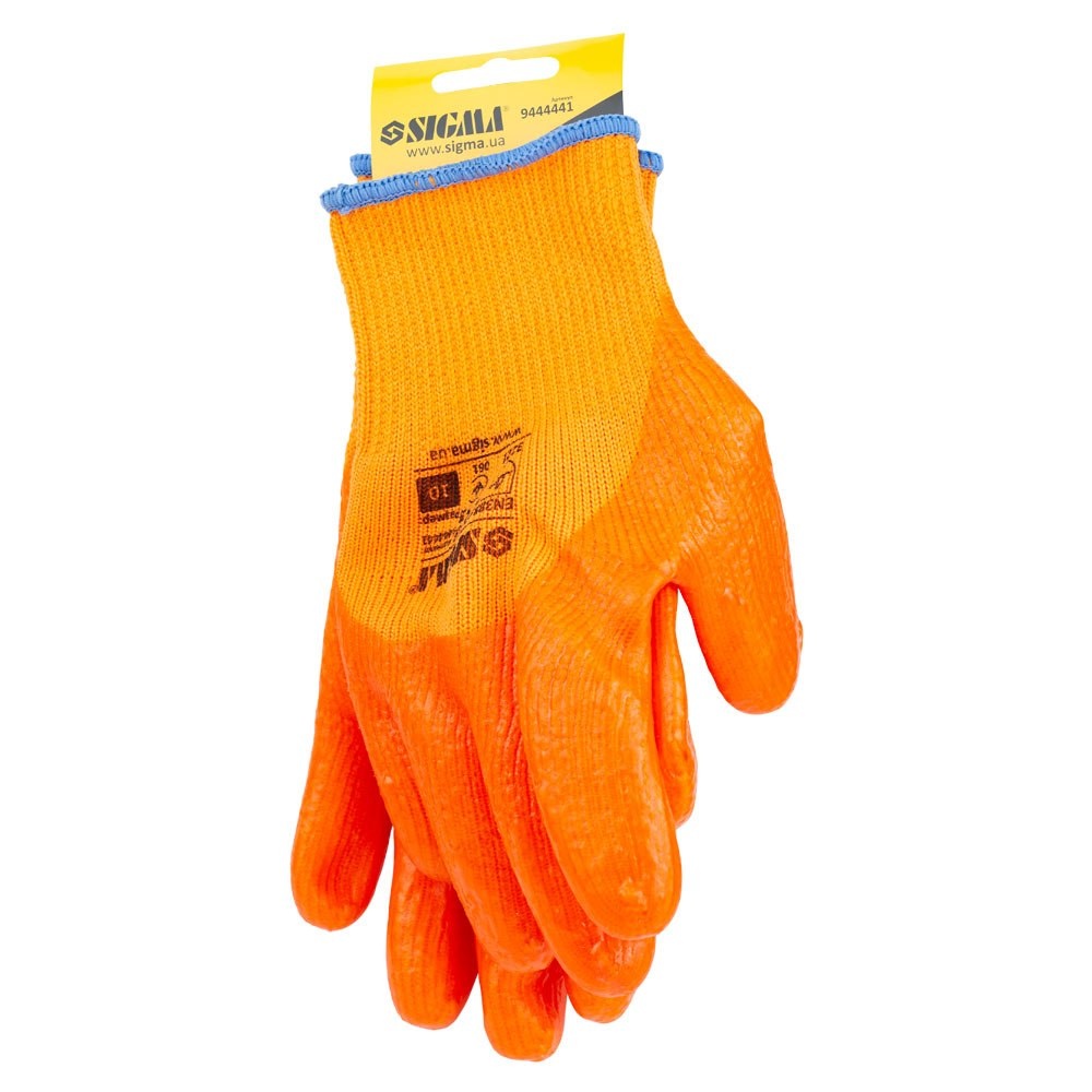 Перчатки трикотажные с частичным ПВХ покрытием утепленные р10 (оранж, манжет) SIGMA (9444441)