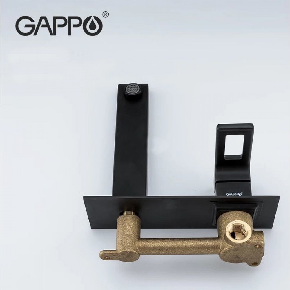 Змішувач для умивальника одноважільний настінного монтажу GAPPO чорний латунь G1017-16