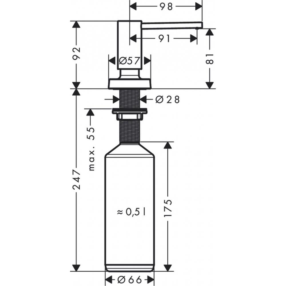 Дозатор врізний для кухонної мийки HANSGROHE A41 40438340 на 500мл металевий чорний