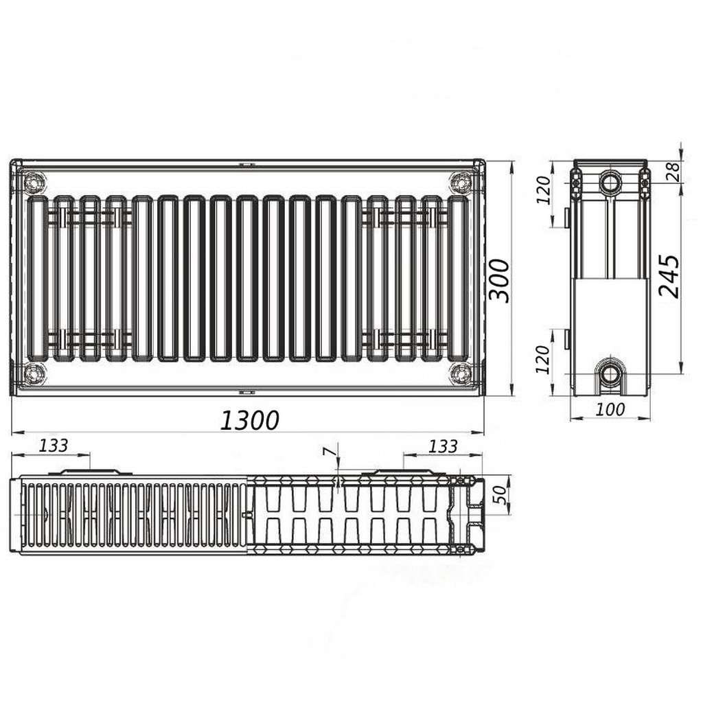 Стальной панельный радиатор отопления KALITE 300x1300 мм боковое подключение класс 22 000024140