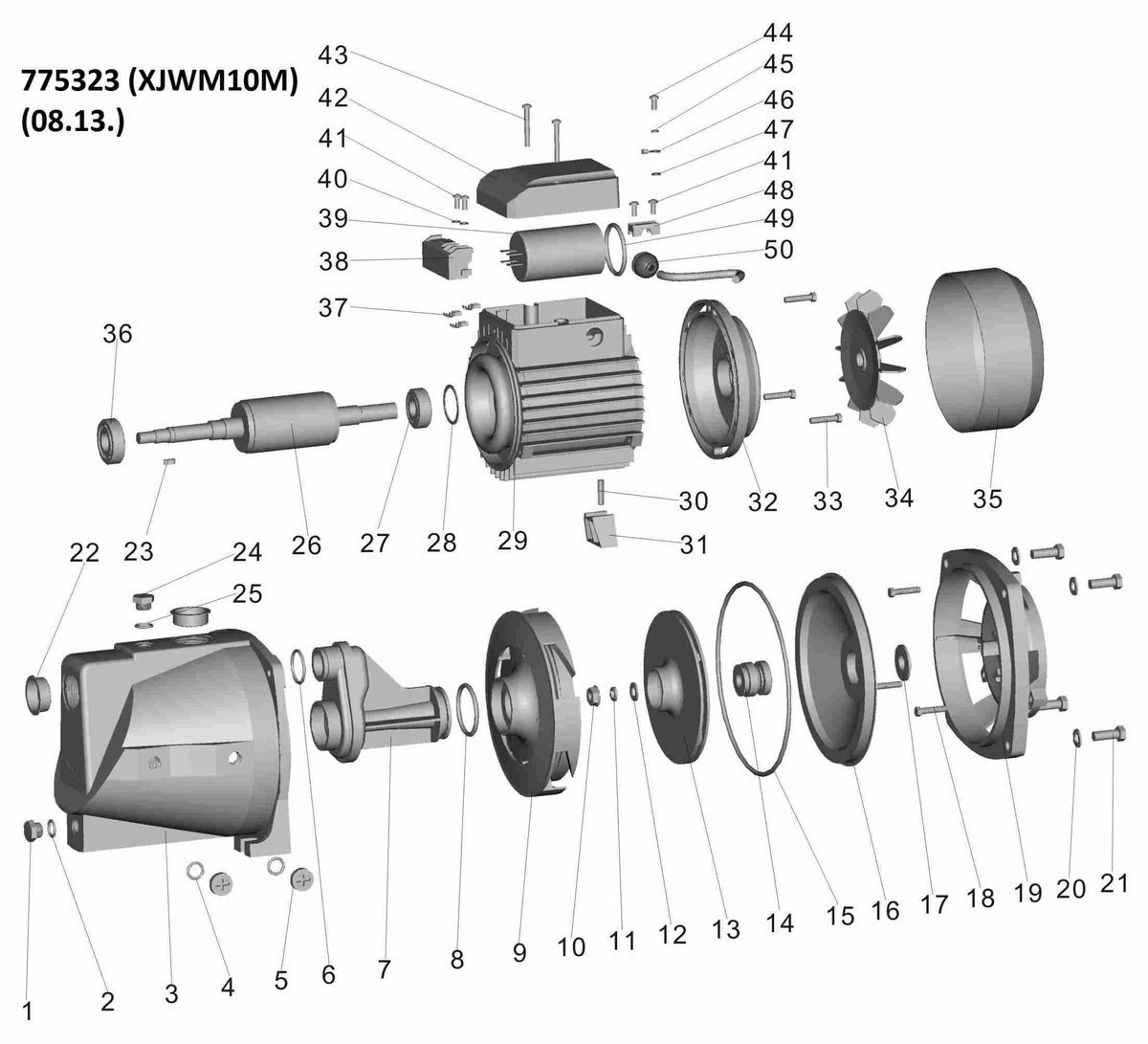 Насос поверхностный LEO центробежный XJWm/10M 750Вт 5.4м³/ч Hmax 46м 775323