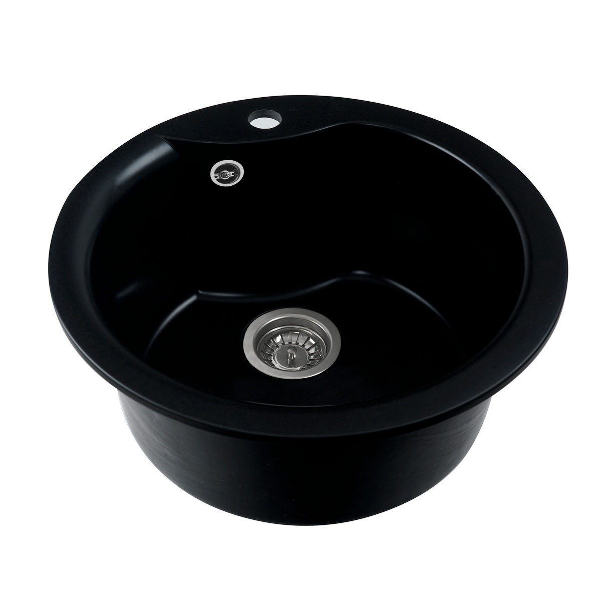 Мийка для кухні гранітна кругла PLATINUM 480 TURAS 480x480x220мм без сифону чорна PLS-A25048