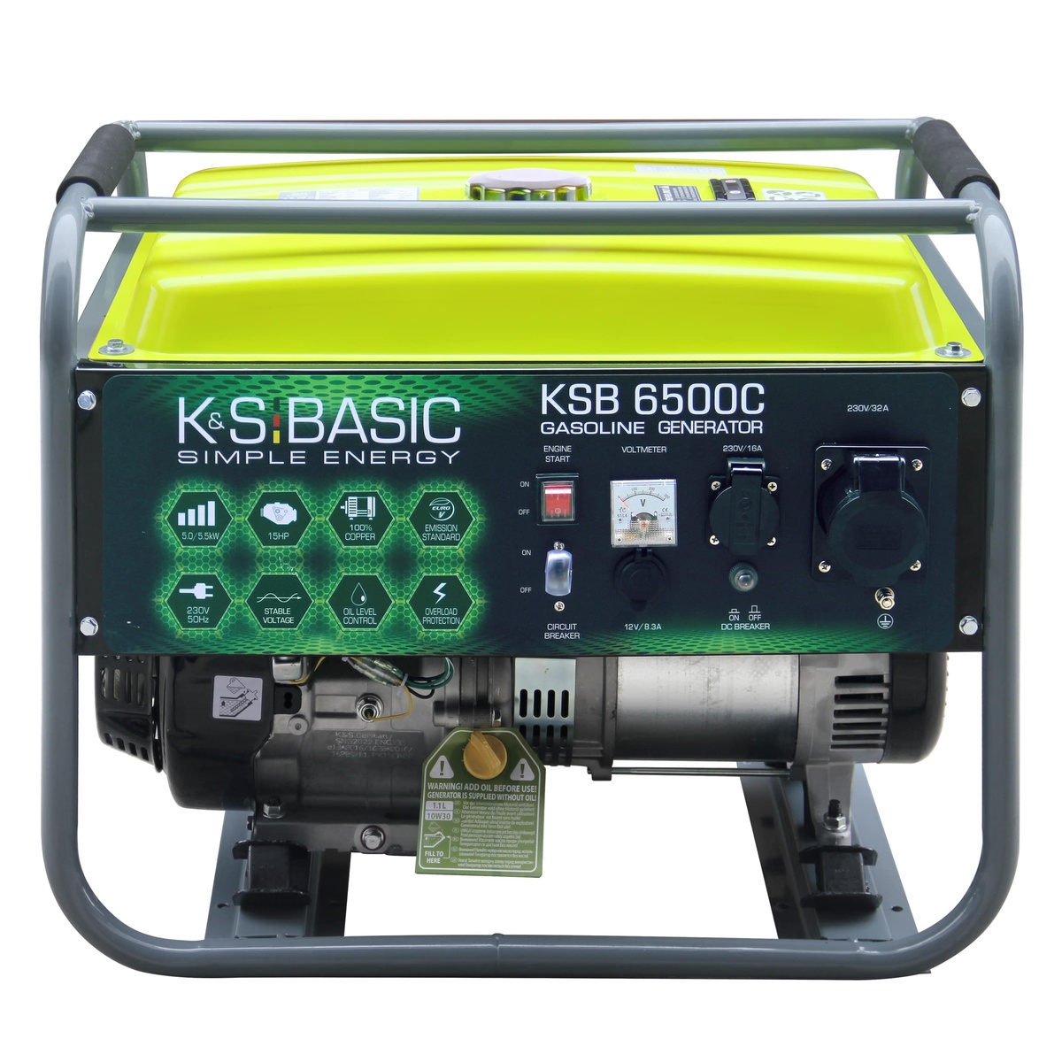 Генератор бензиновый Konner&Sohnen Basic KSB 6500C, 230В, 5.5кВт, ручной запуск, 66.6кг