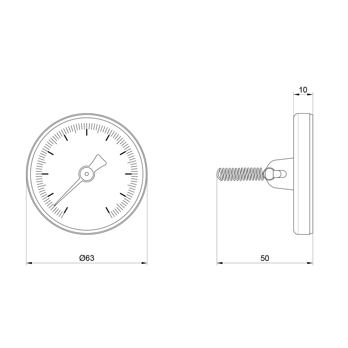 Термометр накладний SANDIPLUS 120°C із заднім підключенням корпус Ø63 мм SD175