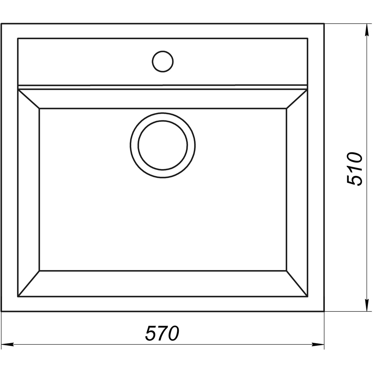 Мийка на кухню гранітна прямокутна GLOBUS LUX VOLTA 510мм x 570мм чорний без сифону 000022404