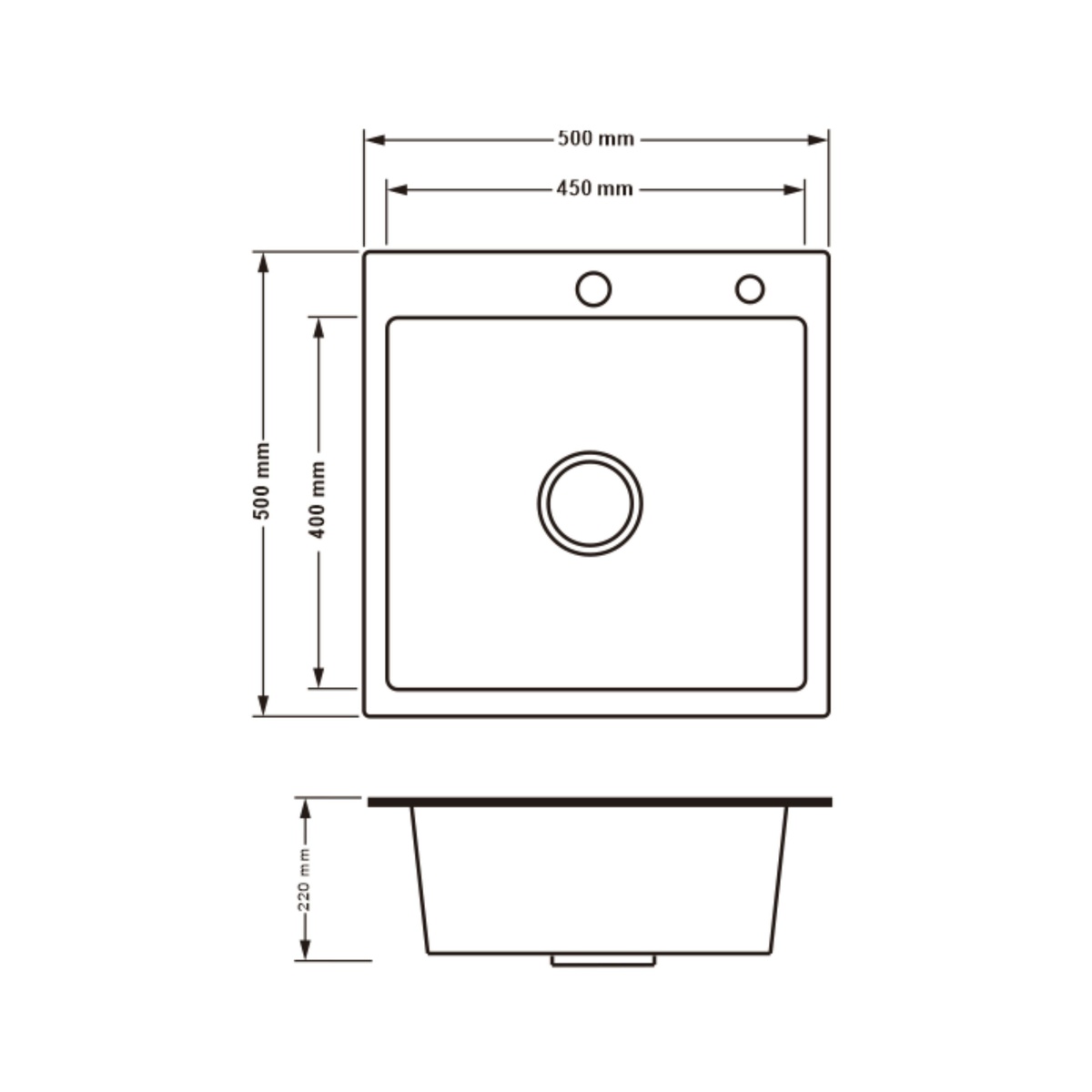 Мойка для кухни из нержавеющей стали квадратная LIDZ 500x500x215мм матовая 0.8мм черная с сифоном LDH5050BPVD3008