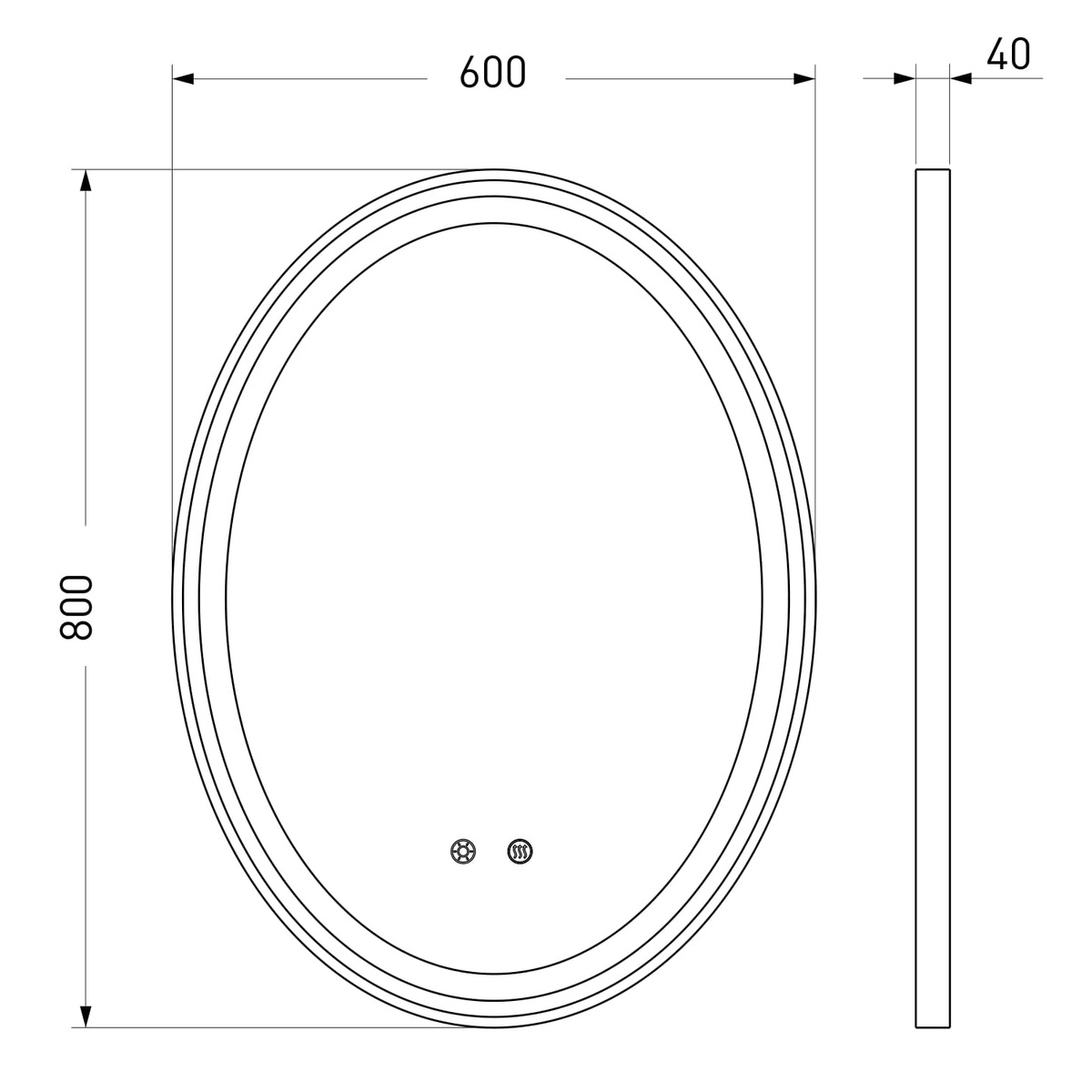 Дзеркало овальне для ванної VOLLE VOLLE 80x60см із підсвіткою сенсорне увімкнення антизапотівання 16-40-600S