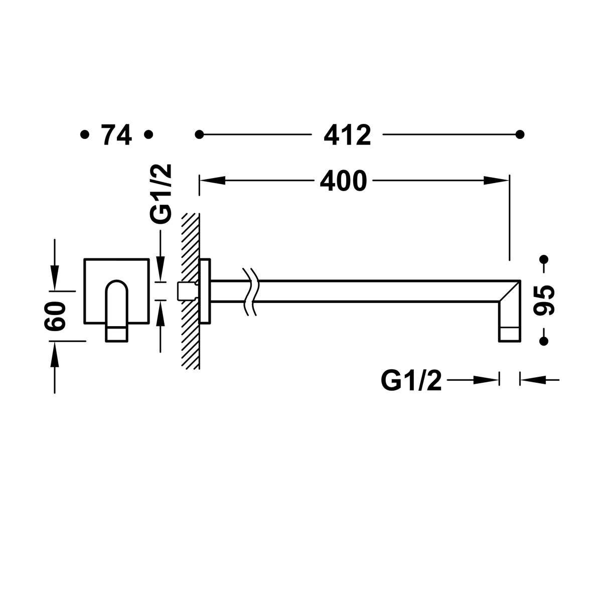 Кронштейн настенный TRES для верхнего душа 412мм латунный черный 06243201NM