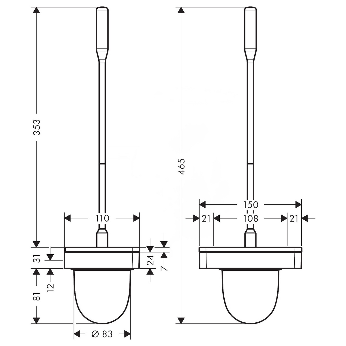 Ершик для унитаза настенный HANSGROHE AXOR Universal Softsquare прямоугольный стеклянный золото 42835310