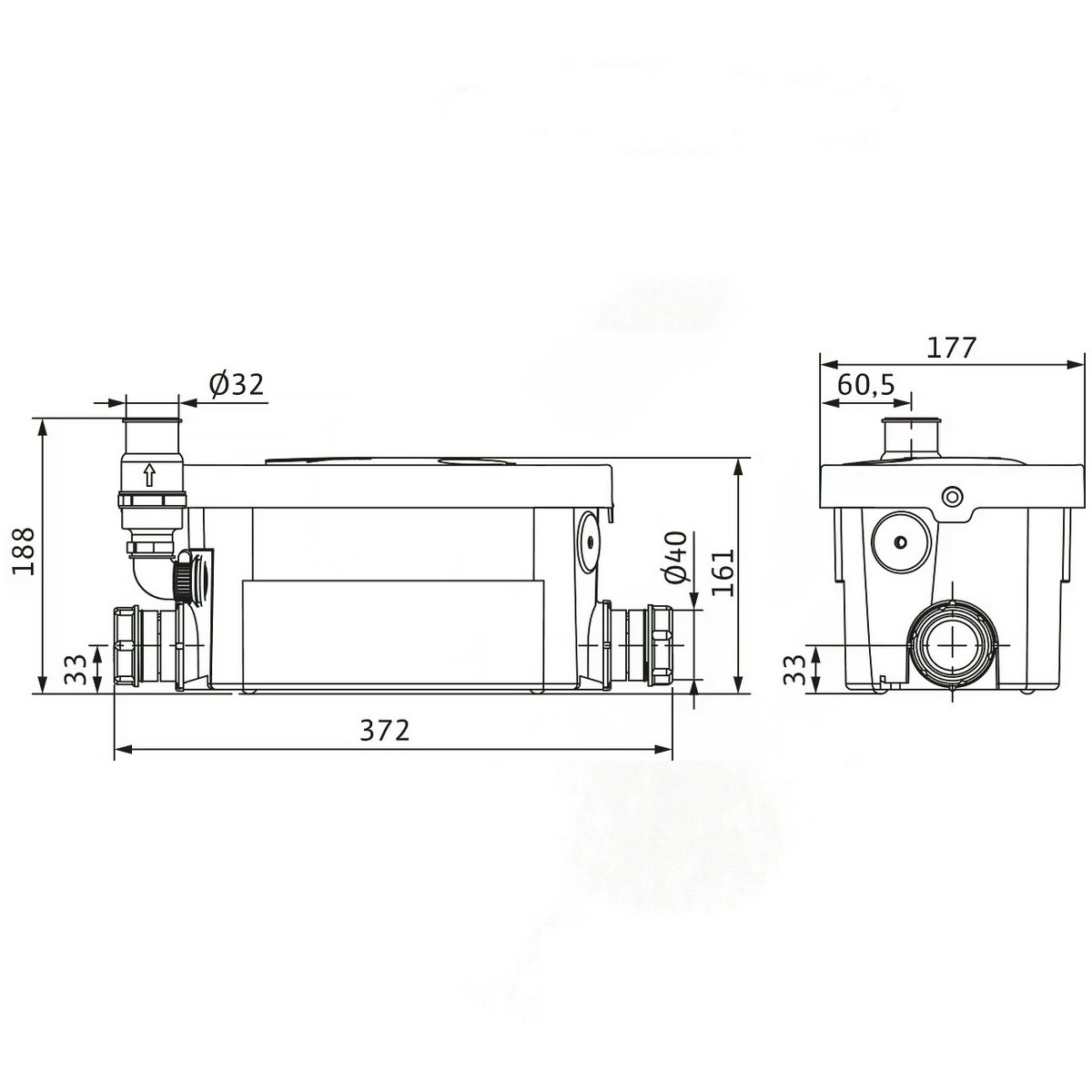 Канализационная установка WILO HiDrainlift 3-24 250Вт Hmax 5.4м 3.6м³/ч 4191678