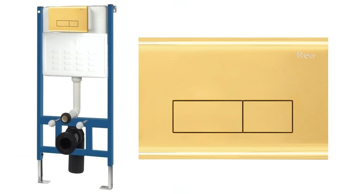 Инсталляция для унитаза REA H LIGHT GOLD с кнопкой золотая глянец REA-E9863